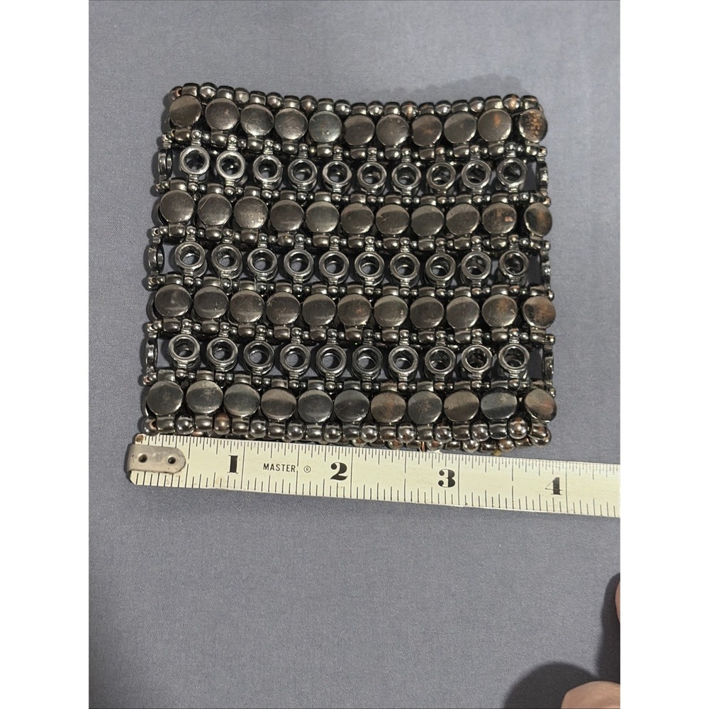 VTG Y2K Silver Statement Cuff Bracelet Set - Aldo Beaded & Hammered Flare Cuffs - Picture 9 of 12
